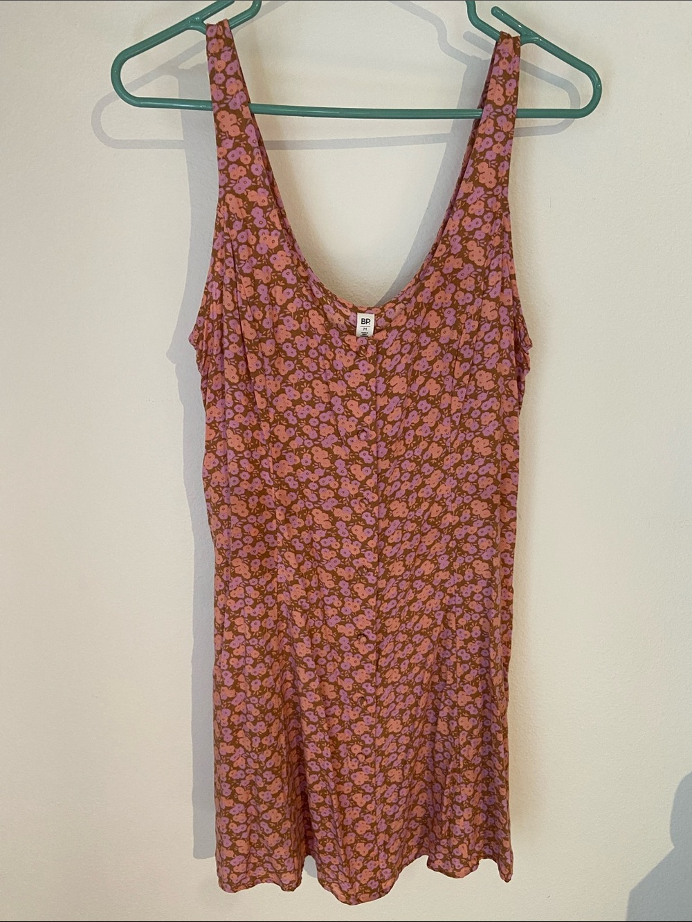 Nordstrom Brown Mini Slip Dress with Pink Floral Print